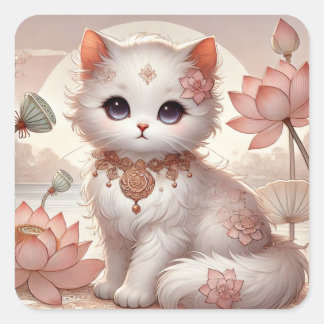 Sticker Carré Lotus Princess Cat