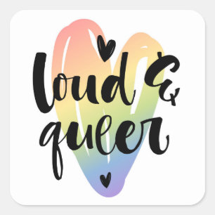 Sticker Carré Loud & Queer   Coeur aquarelle