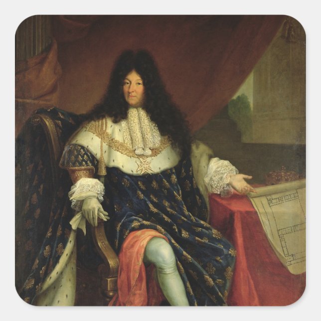 Sticker Carré Louis XIV Détenant un plan de la Maison Royale (Devant)