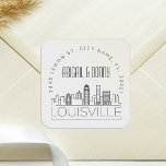 Sticker Carré Louisville Destination Wedding<br><div class="desc">Gagnez du temps et faites une impression en envoyant vos invitations de mariage. Ces autocollants d'enveloppe pré-adressés se présentent dans un style élégant mais moderne et décoré sur le thème et présentent une illustration de la ville de Louisville et de son horizon unique. Les couleurs neutres sont adaptées pour compléter...</div>