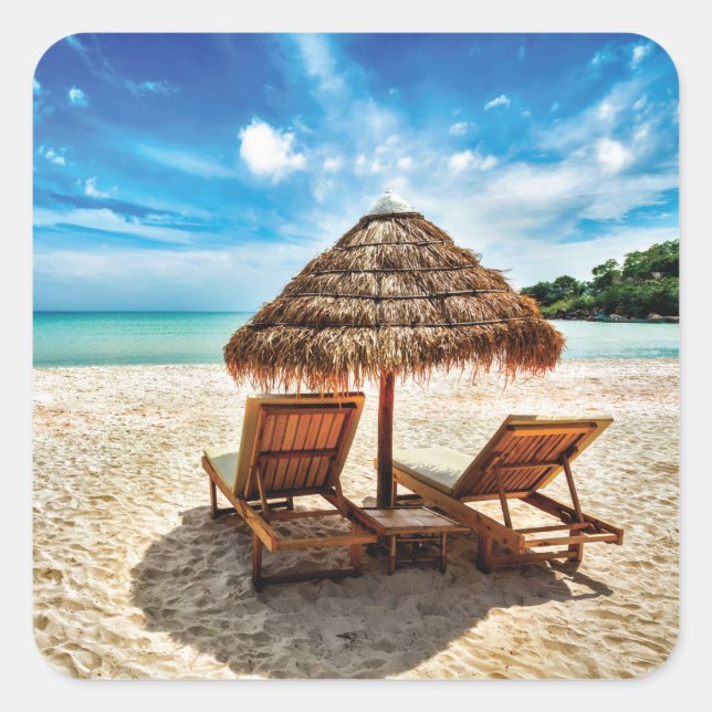 Sticker Carré Lounge on beach throw pillow (Devant)