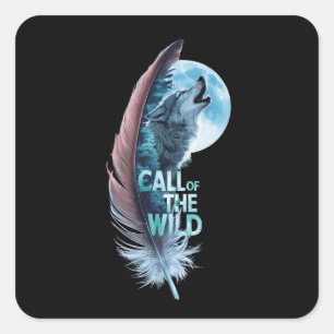 Sticker Carré Loup à son extrémité hurlant sur la lune