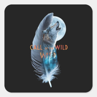 Sticker Carré Loup à son extrémité hurlant vers la lune (2)