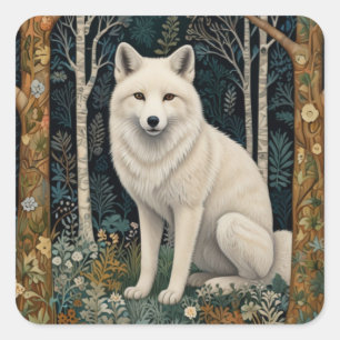 Sticker Carré Loup blanc vintage boho forêt sylvestre