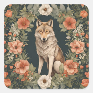 Sticker Carré Loup Cottagecore