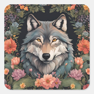 Sticker Carré Loup Cottagecore