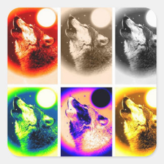 Sticker Carré Loup d'art pop