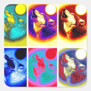Sticker Carré Loup d'art pop