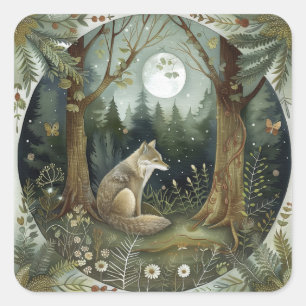 Sticker Carré Loup de bois mystique