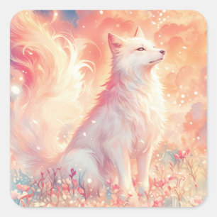 Sticker Carré Loup debout dans une prairie de fleurs sauvages ra