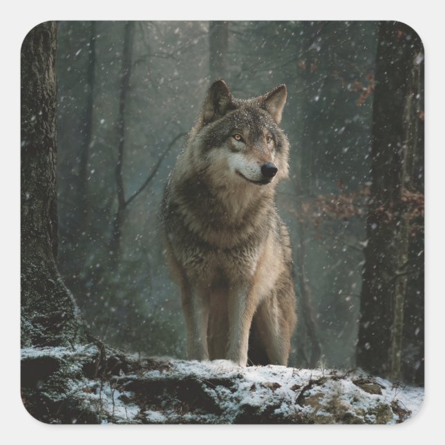 Sticker Carré Loup en hiver (Devant)
