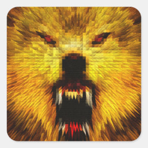 Sticker Carré Loup fâché