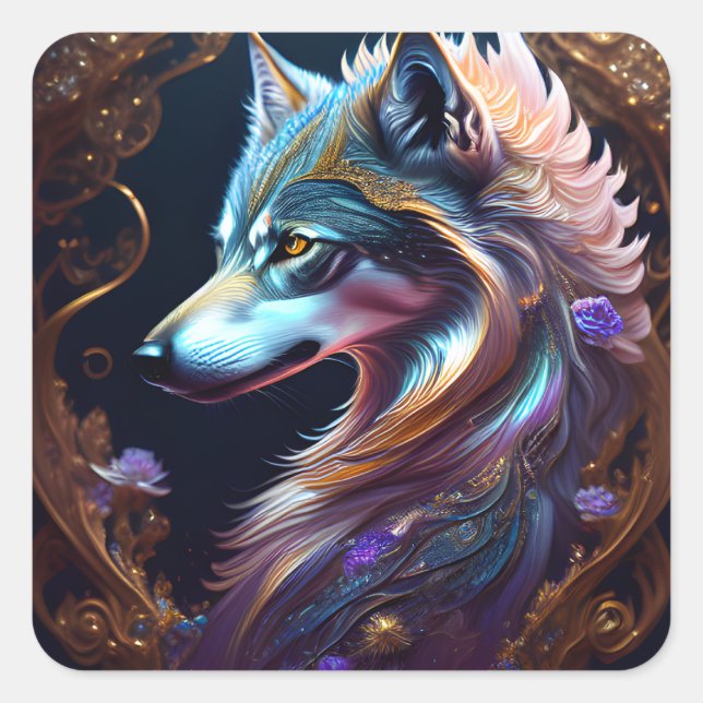 Sticker Carré Loup fantastique étoilé (Devant)