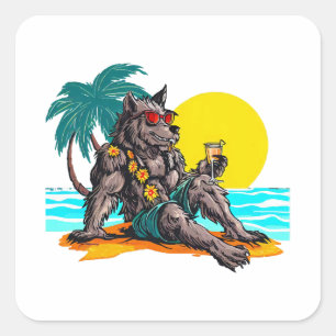 Sticker Carré loup-garou en vacances