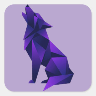 Sticker Carré Loup Géométrique de Style Origami Moderne Animal