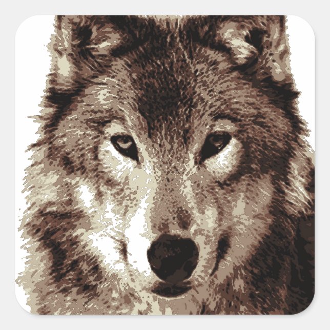 Sticker Carré Loup gris (Devant)