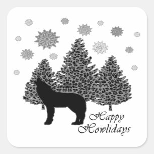 Sticker Carré Loup hurlant Joyeux Howlidays Leopard Motif neige