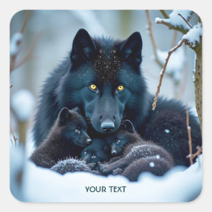 Sticker Carré Loup mignon Imaginaire Deux Pups