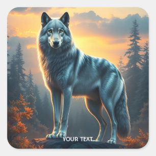 Sticker Carré Loup mignon Imaginaire Sur Rocher