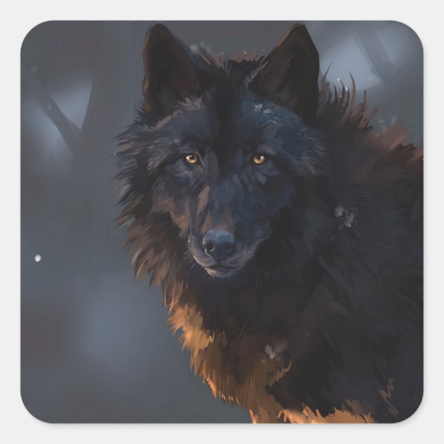Sticker Carré Loup noir (Devant)