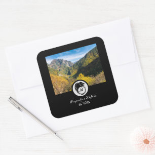 Sticker Carré Loup noir Silhouette Laurel Monogramme Photo