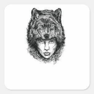 Sticker Carré Loup solitaire
