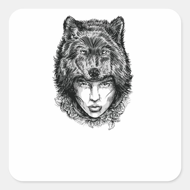 Sticker Carré Loup solitaire (Devant)