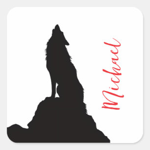 Sticker Carré Loup solitaire hurlant votre nom écriture personna