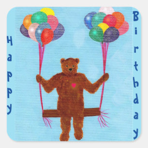 Sticker Carré L'ours de nounours mignon monte en ballon des