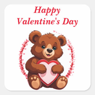 Sticker Carré L'ours qui garde un coeur vierge La Saint-Valentin