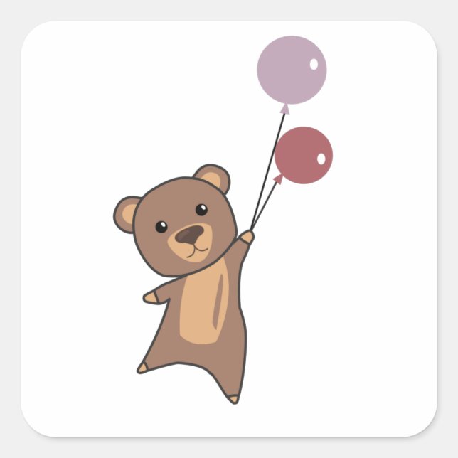 Sticker Carré L'Ours S'Envole Avec Des Ballons De Bons Bêtes Ani (Devant)