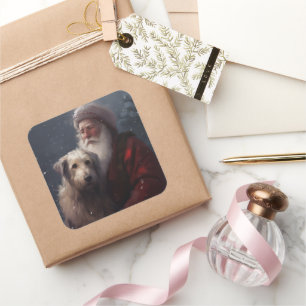 Sticker Carré Louveteau avec le Père Noël Festif de Noël