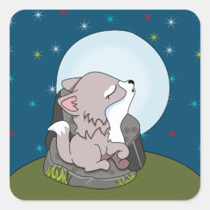 Sticker Carré Louveteau hurleur à la Lune