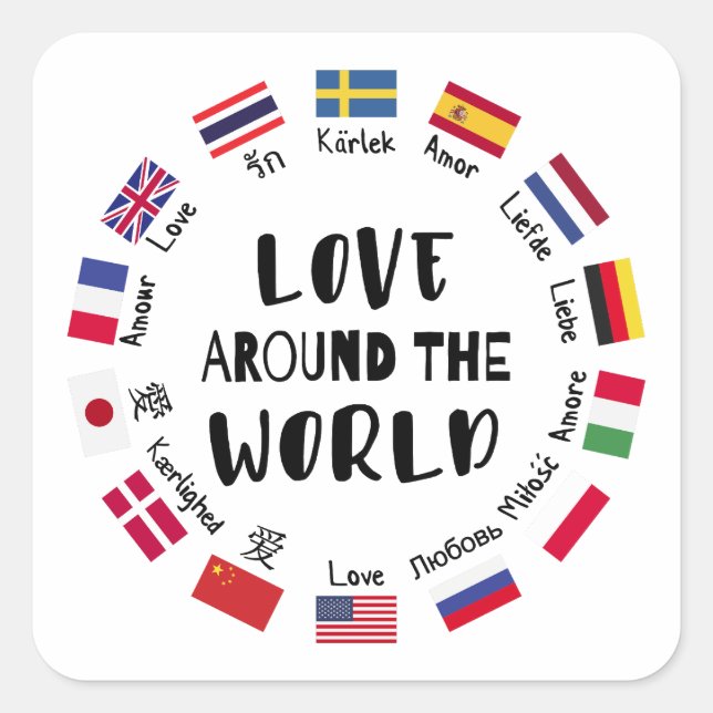 Sticker Carré Love Around the World Languages  (Devant)