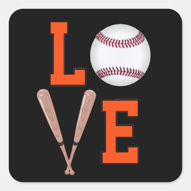 Sticker Carré Love Baseball (Orange & Noir) (Devant)