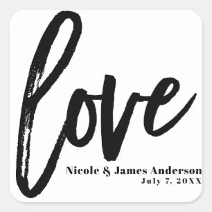 Sticker Carré LOVE Black White Typographie moderne Mariage Faveu