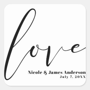 Sticker Carré LOVE Black White Typographie moderne Mariage Faveu