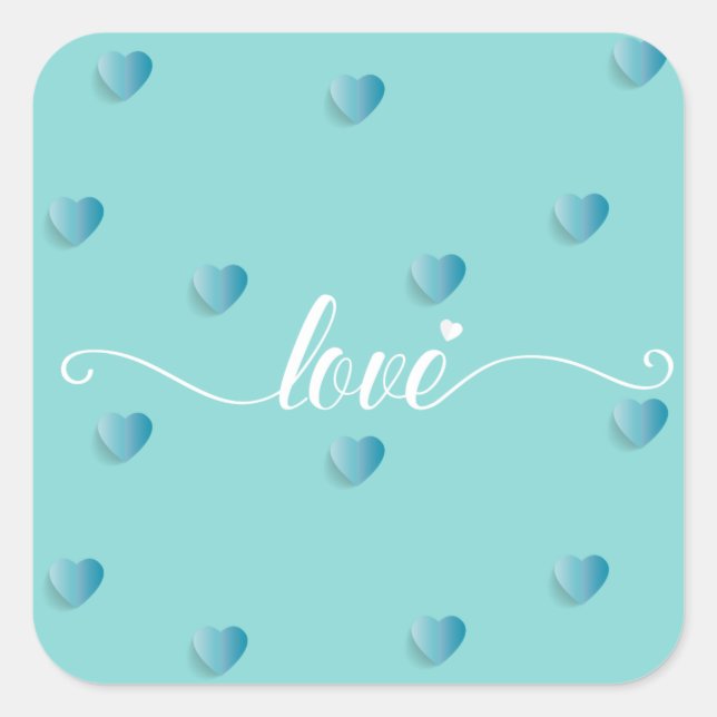 Sticker Carré Love calligraphie cyan coeur (Devant)