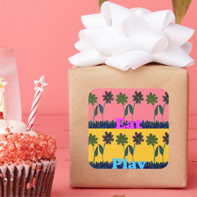 Sticker Carré Love Eat Play Art Print (Fête)