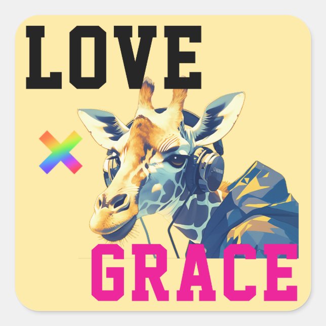 Sticker Carré LOVE × GIRAFFE - Custom (Devant)