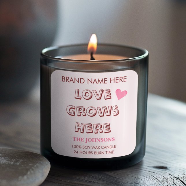 Sticker Carré Love Grows Here | Valentine's Day Candle Labels  (Créateur téléchargé)