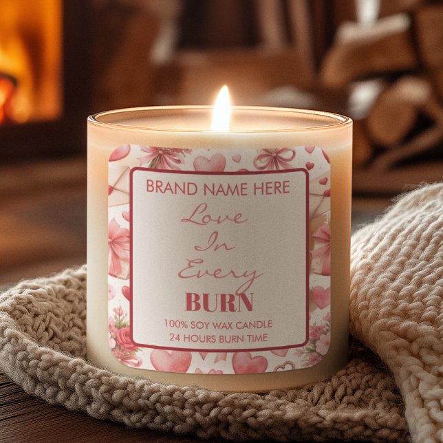 Sticker Carré Love in Every Burn Valentine’s Day Candle Label (Créateur téléchargé)