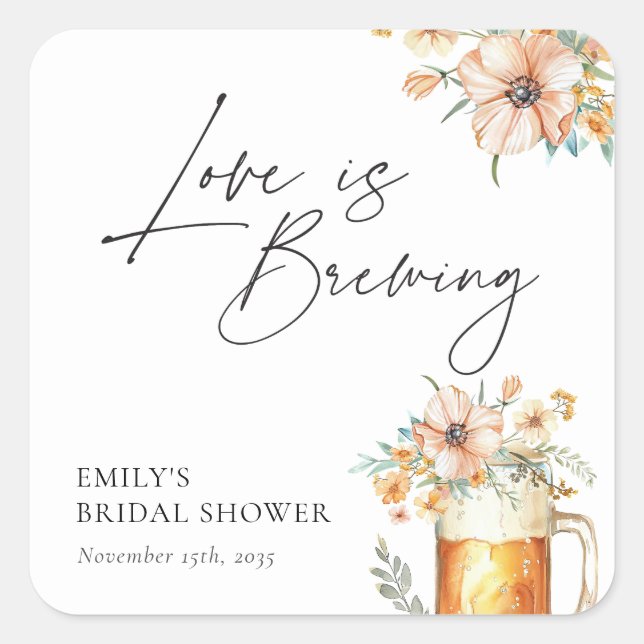 Sticker Carré Love is Brewing Floral Bridal Shower (Devant)