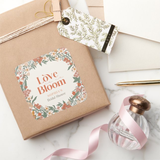 Sticker Carré Love is in Bloom Boho Wildflower Bridal Shower (Cadeaux)