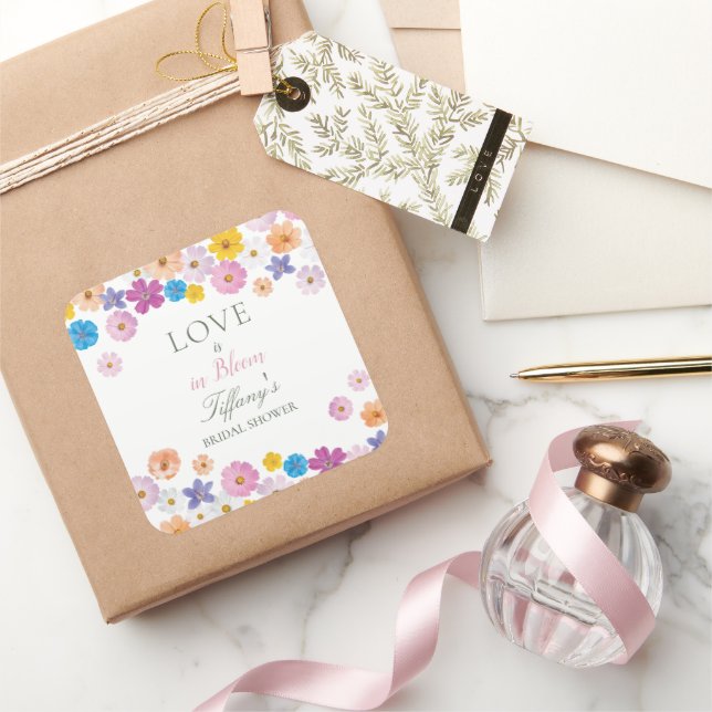 Sticker Carré Love is in Bloom Wildflower Garden Bridal Shower (Cadeaux)