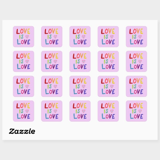 Sticker Carré LOVE IS LOVE Rainbow Handlett Set de (Feuille)