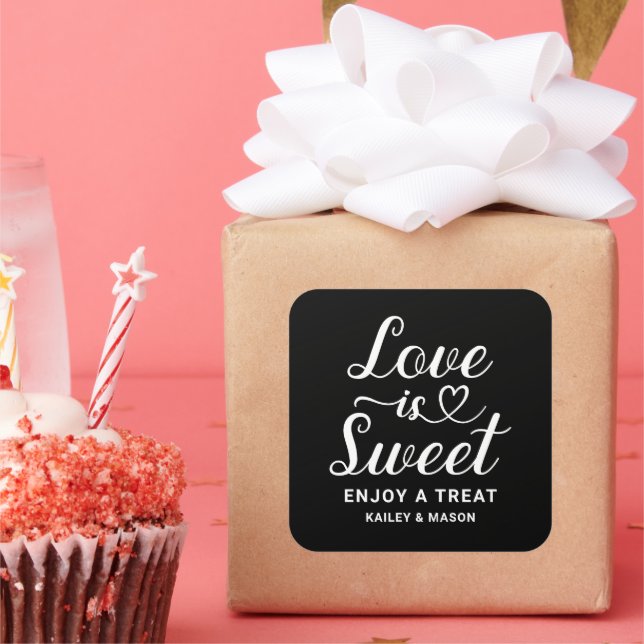 Sticker Carré Love is Sweet Modern Heart Script Mariage noir (Fête)