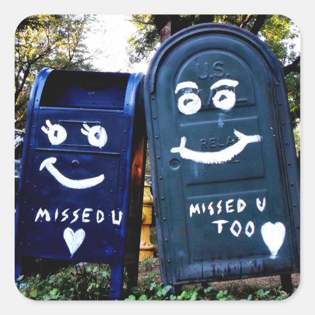Sticker Carré love mailboxes : vous m'avez manqué (Devant)