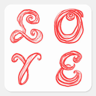 Sticker Carré LOVE mot art tissu police lettres rouges