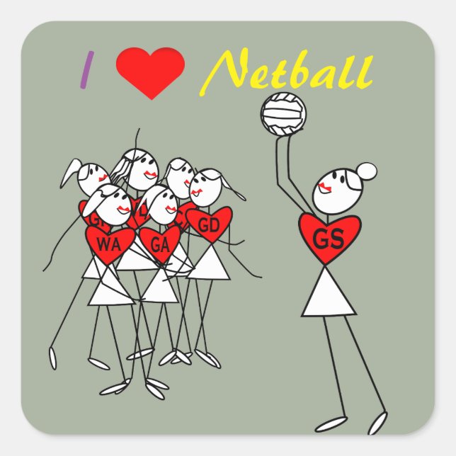 Sticker Carré Love Netball Positions Stick Figures (Devant)